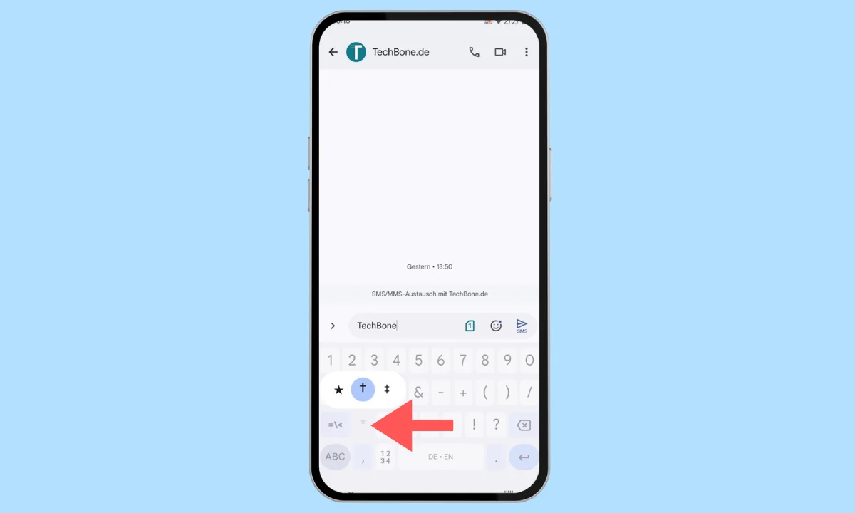 Android: Kreuz-Zeichen (†) auf der Tastatur eingeben